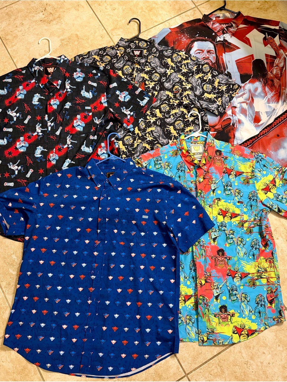 RSVLTS WWE Men's Casual Button-Down Shirts XXL Roman, Cm Punk, Cody, 3:16 bundle